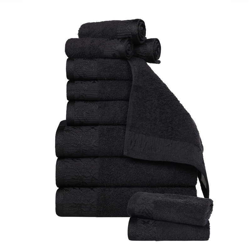 Ensemble de serviettes de bain en coton de poids moyen à bordure florale en jacquard pour la salle de bain Carinna