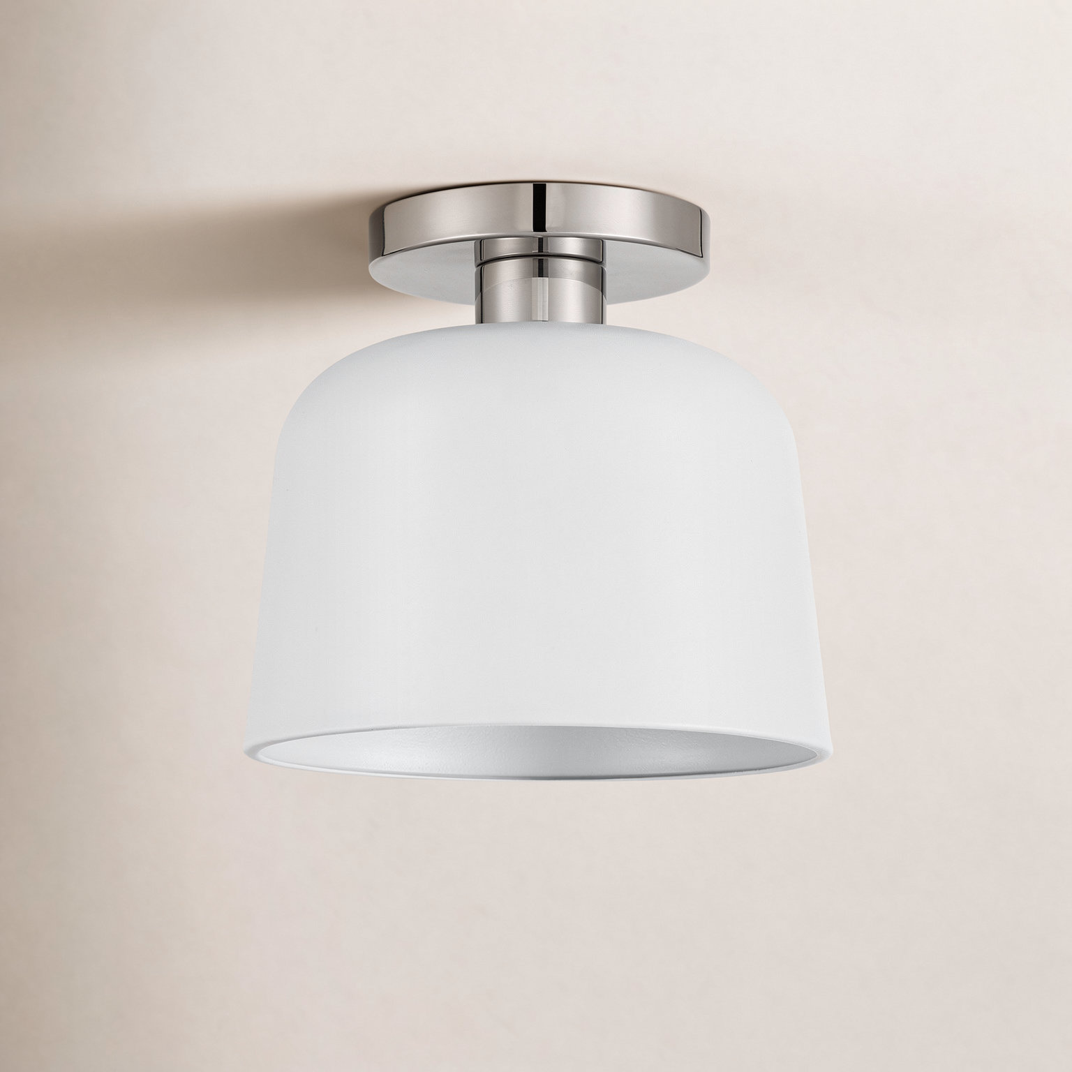 Che Single Light Semi Flush Mount, White, Polished Nickel