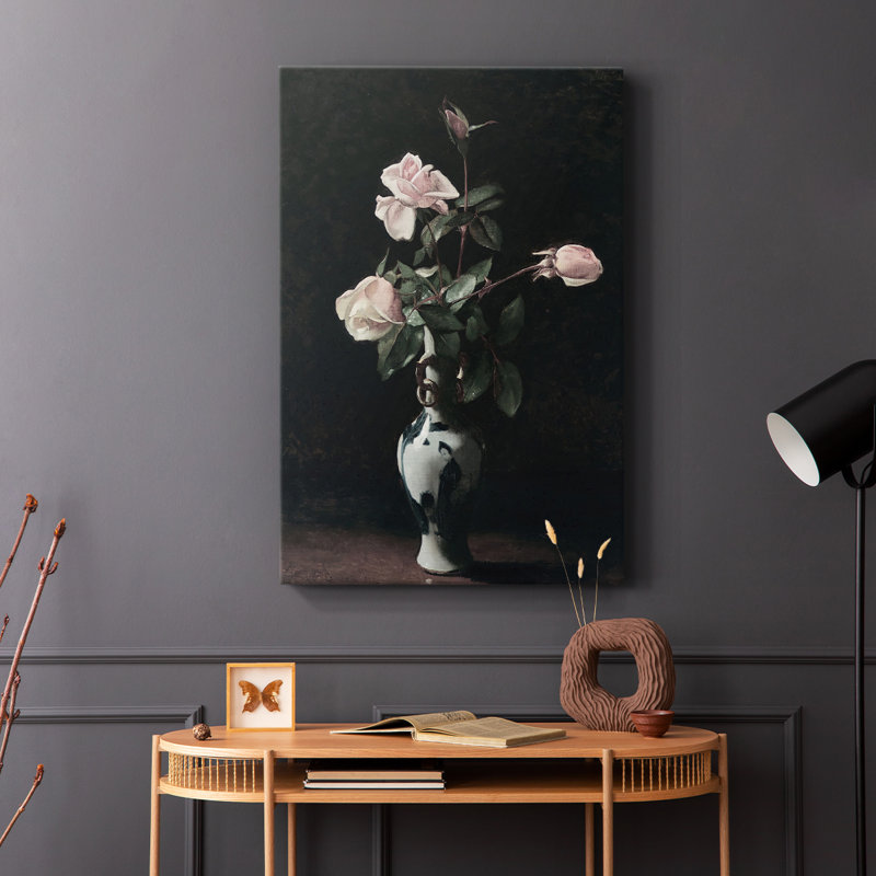 Motif floral rétro L - Cavas enveloppés de galerie, H 36 po x l 24 po