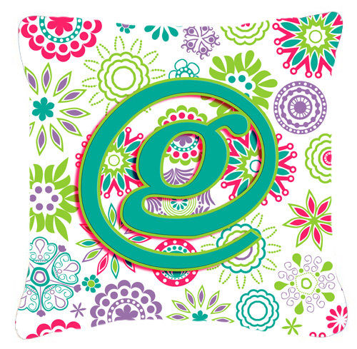 Monogramme initiale fleurs intérieur/extérieur Throw Pillow, G, 14" H x 14" L x 4" D