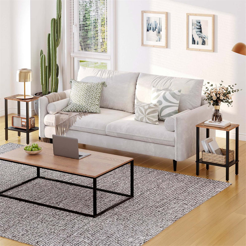 Rustic Brown and Black Small End Table with 2-Tier Storage