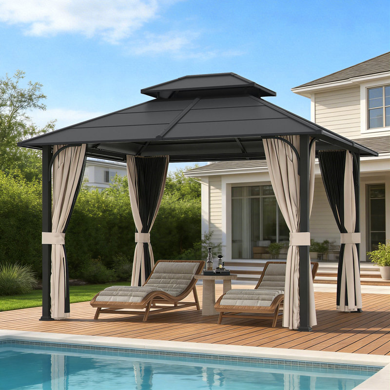Metal Patio Gazebo with  Double Roof, 114" H x 144" W x 120" D