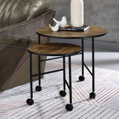 Ensemble de 2 tables gigognes avec roulettes, chêne rétro