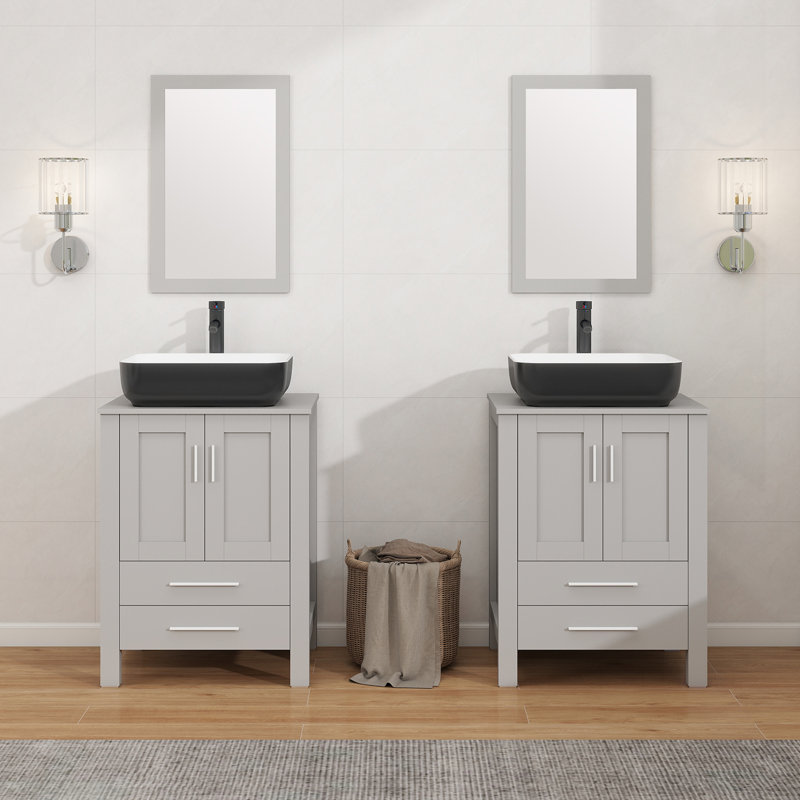 Ensemble de meuble-lavabo simple 24 "avec miroir, Gris, Noir / blanc
