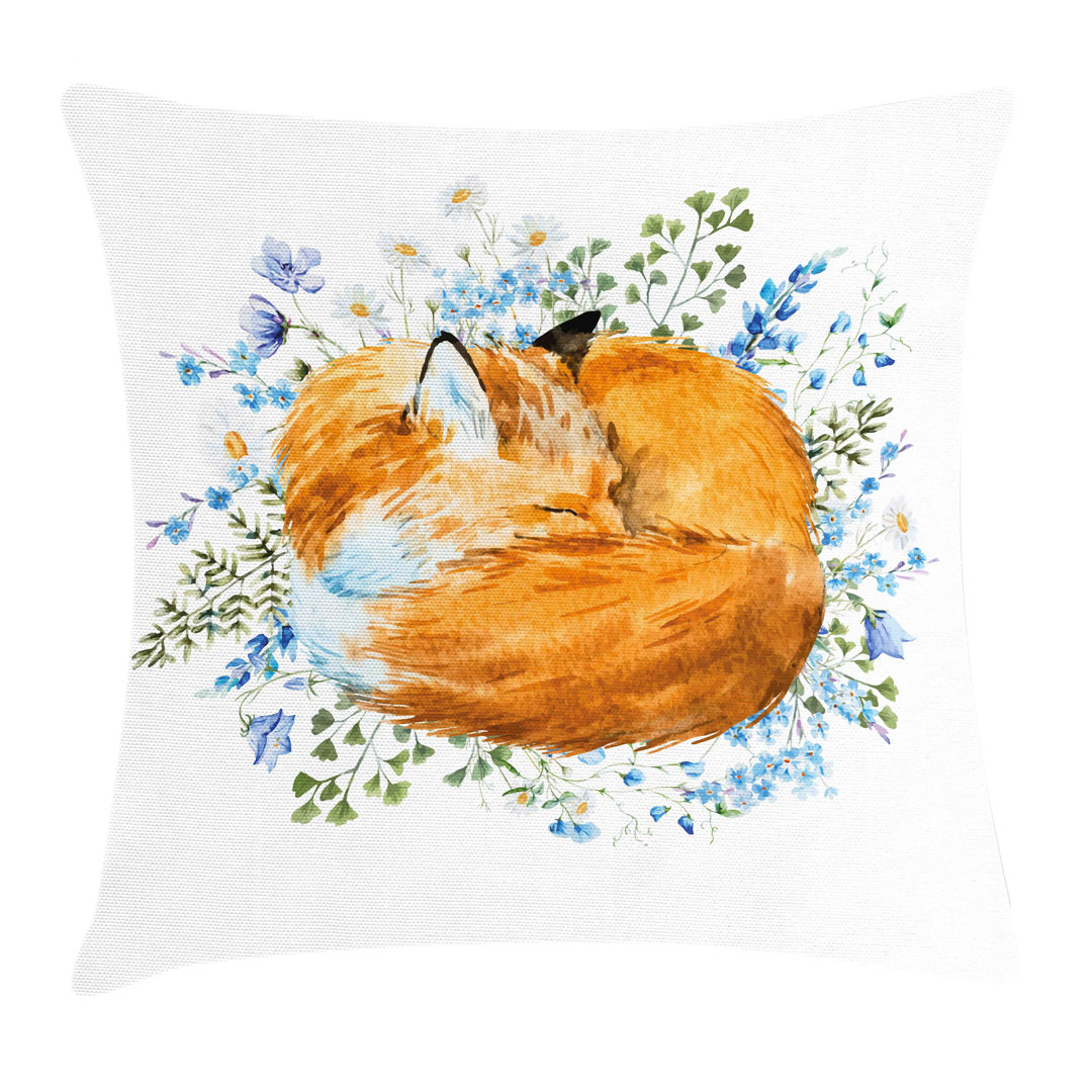 Kissenbezug, Sleeping Fox Aquarellen, Fuchs, Orange Blue Olivgrün