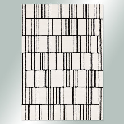 Striped White Contemporary Modern Indoor Area Rug