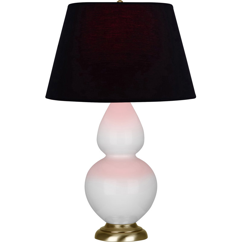 Lampe de table double gourde en céramique, Marguerite émaillée / laiton, Noir / Rouge, Laiton