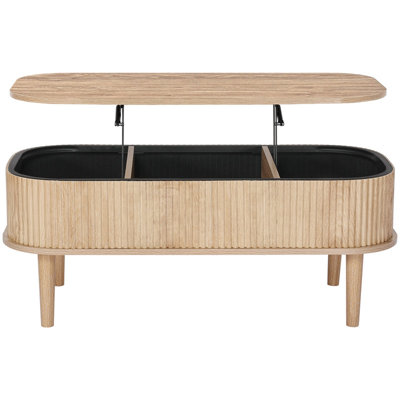 Table basse à plateau relevable ovale 39,4 po avec 3 compartiments de rangement cachés, table centrale en bois de style Mid-Century avec plateau relevable pour le bureau à domicile, assemblage facile, Burlywood