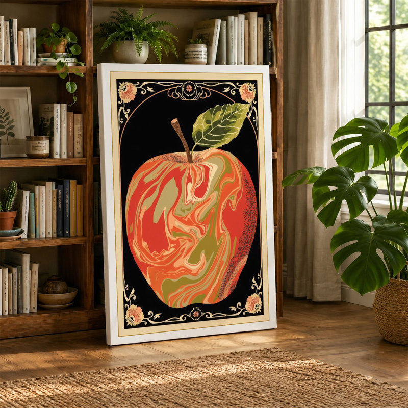 Gilded Apple Art Deco - Wrapped Canvas, 36x24 - 91.4 x 61.0 cm, Terracotta Border