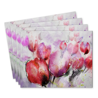 Abstract Blurry Tulips Polyester Eiver Set of 4 - Home Decor