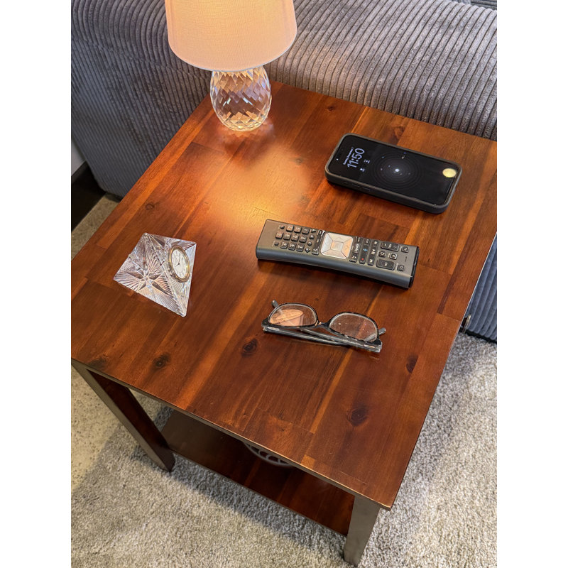 Aiydan Solid Wood End Table with Storage, Mahogany