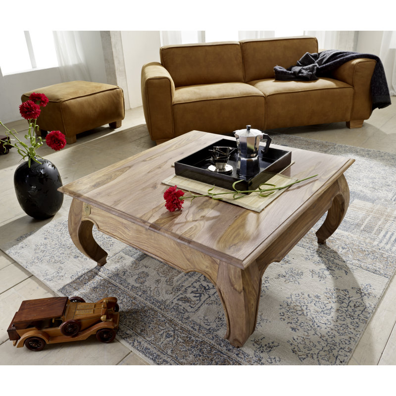 Opium Solid Wood Four Leg Coffee Table, H40 x L90 x W90cm, Brown