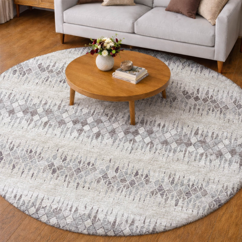 Premium Machine Washable Dream Shag Chevron Rug, Beige, 8' Round