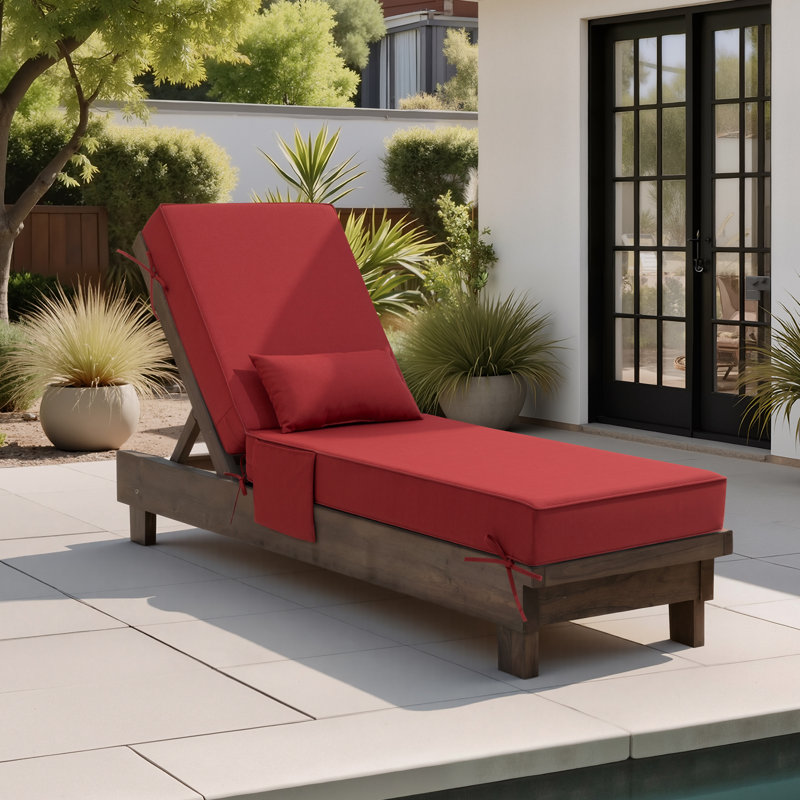 26.5'' W x 80'' D x 6'' H Outdoor Chaise Lounge Seat / Back Cushion with Pillow and Pocket, 1, Chili Red
