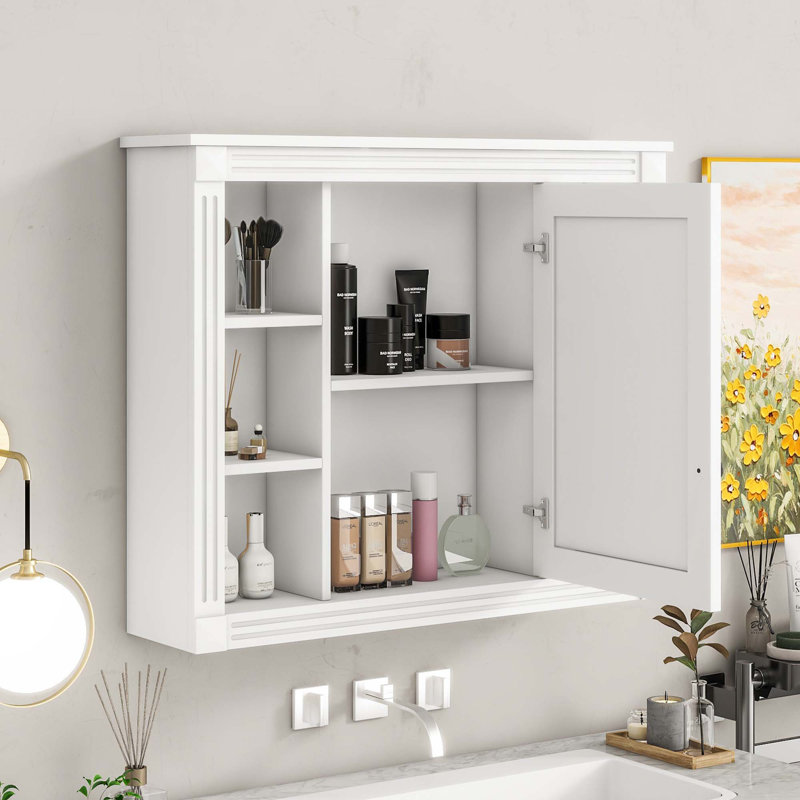 Armoire de rangement murale pour salle de bain, armoire à pharmacie, armoire de salle de bain moderne avec miroir, armoire à miroir avec 6 tablettes ouvertes, meuble-lavabo non inclus