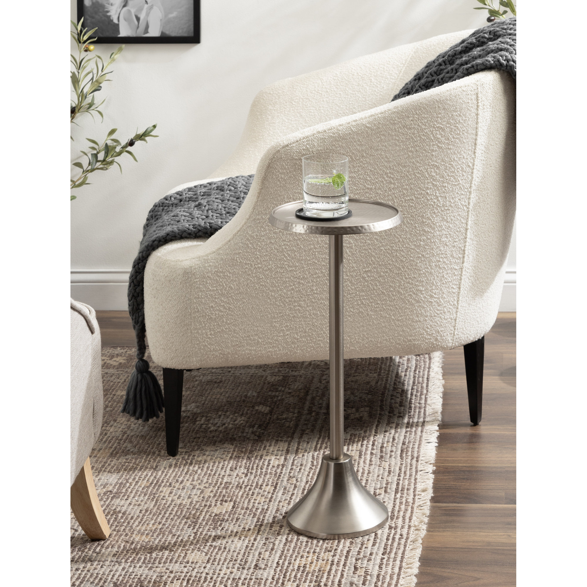 Deanna Iron End Table, Matte Silver Base/Matte Silver Top, 23" H x 9" W x 9" D