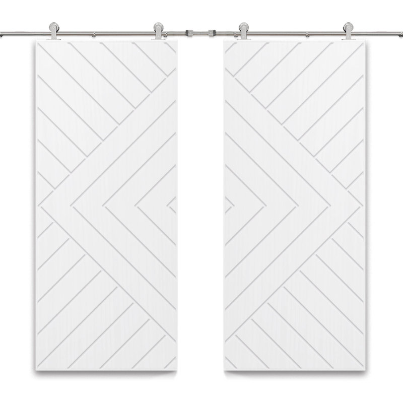 Porte de grange à panneaux et en bois avec quincaillerie d'installation, 72 po x 84 po, Blanc