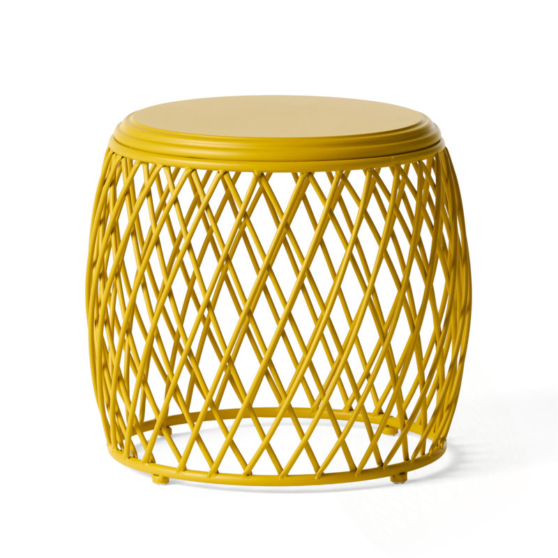 Colorful Lattice Design Iron Side Table, Lightweight And Stylish For Patio And Outdoor Use, No Assembly Required, Yellow