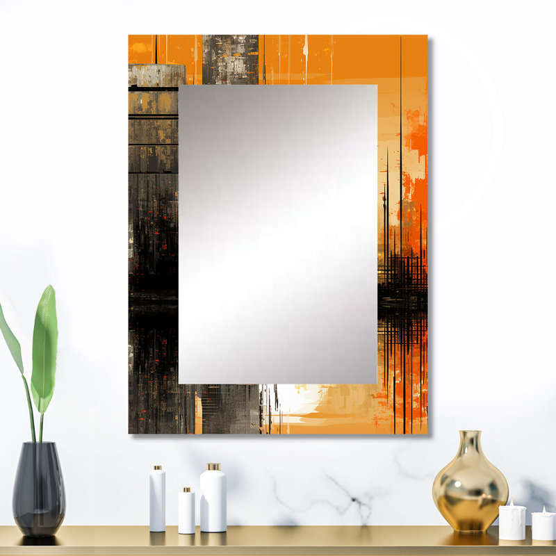 Paysage urbain abstrait coucher de soleil - miroir mural abstrait, miroir décoratif moderne et contemporain, impression d'art en métal