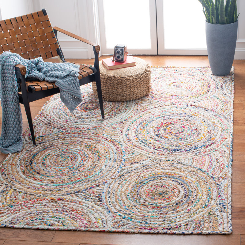 Tapis beige / blanc tissé à la main Demaio, Rectangle de 5 pi x 8 pi