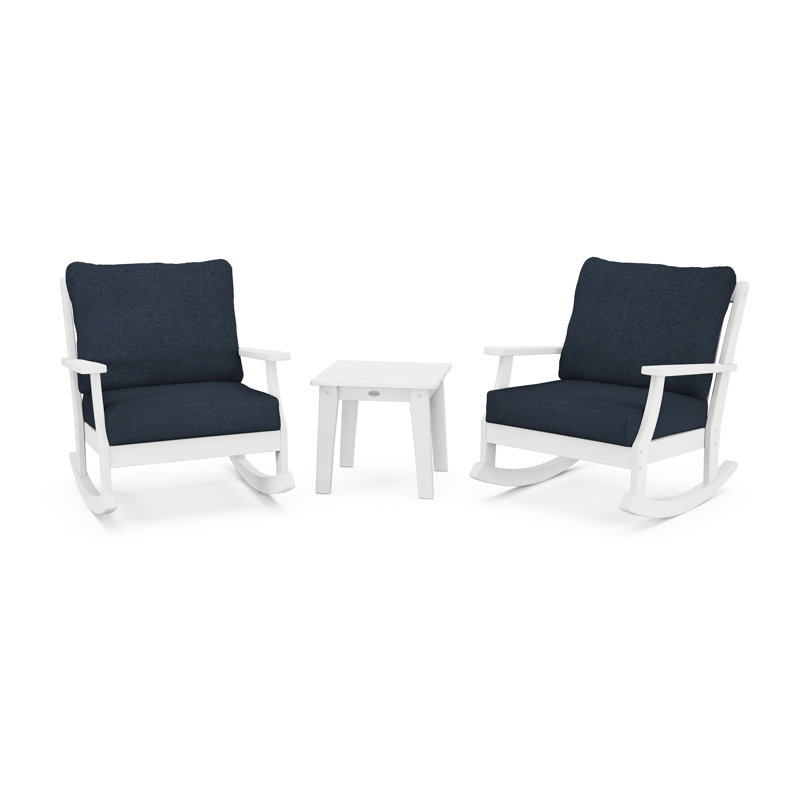 Braxton 3-Piece Deep Seating Rocker Set, Marine Indigo, White