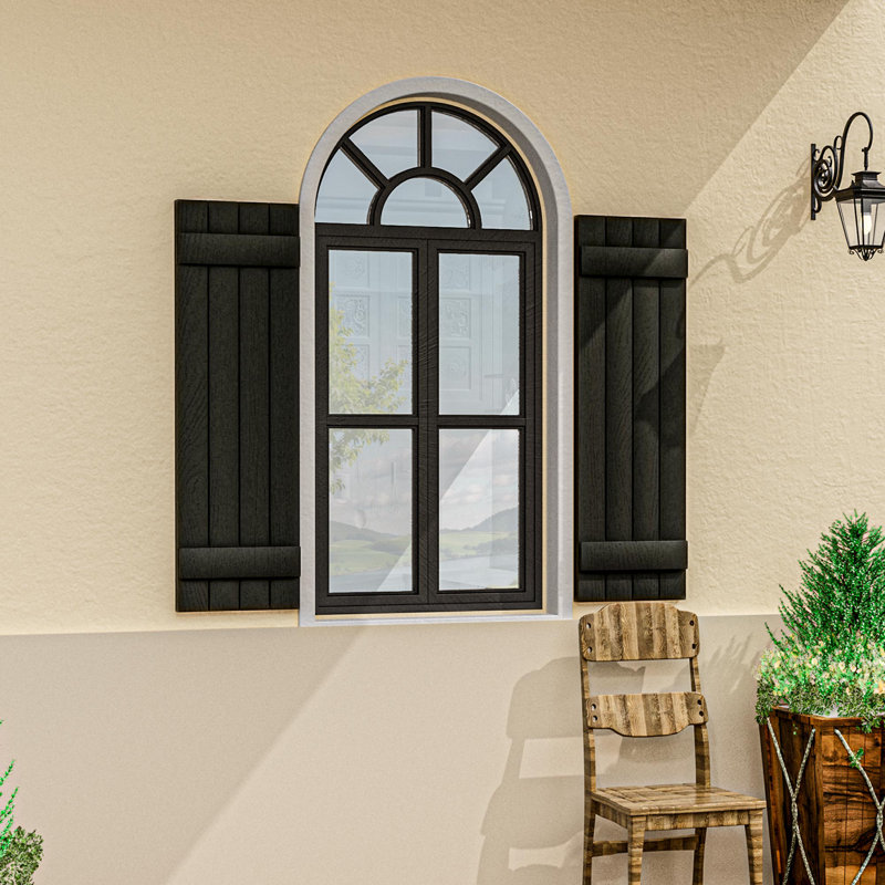 14.5"W, Weather-Resistant Polypropylene Board & Batten Shutters, Easy DIY Install (Set of 2), Black, 47"
