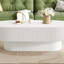 Table basse ovale élégante de 43,3 po avec plateau de 6,8 po d'épaisseur, table de bout cylindrique de style crème moderne, table centrale cannelée minimaliste avec base robuste pour le salon, assemblage facile, blanc-134891893