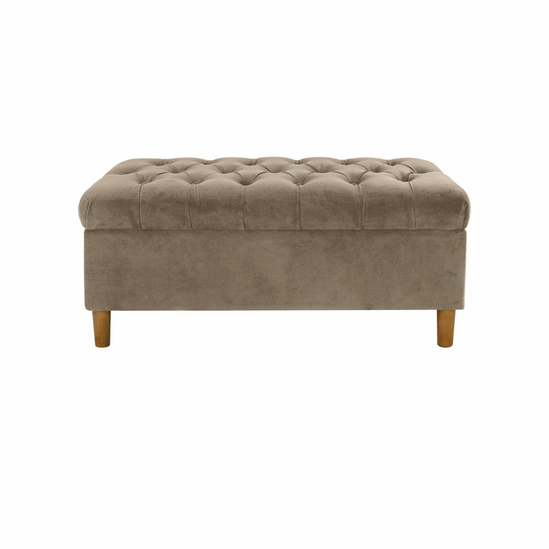Banc de rangement à couvercle rabattable rembourré, Velours fauve