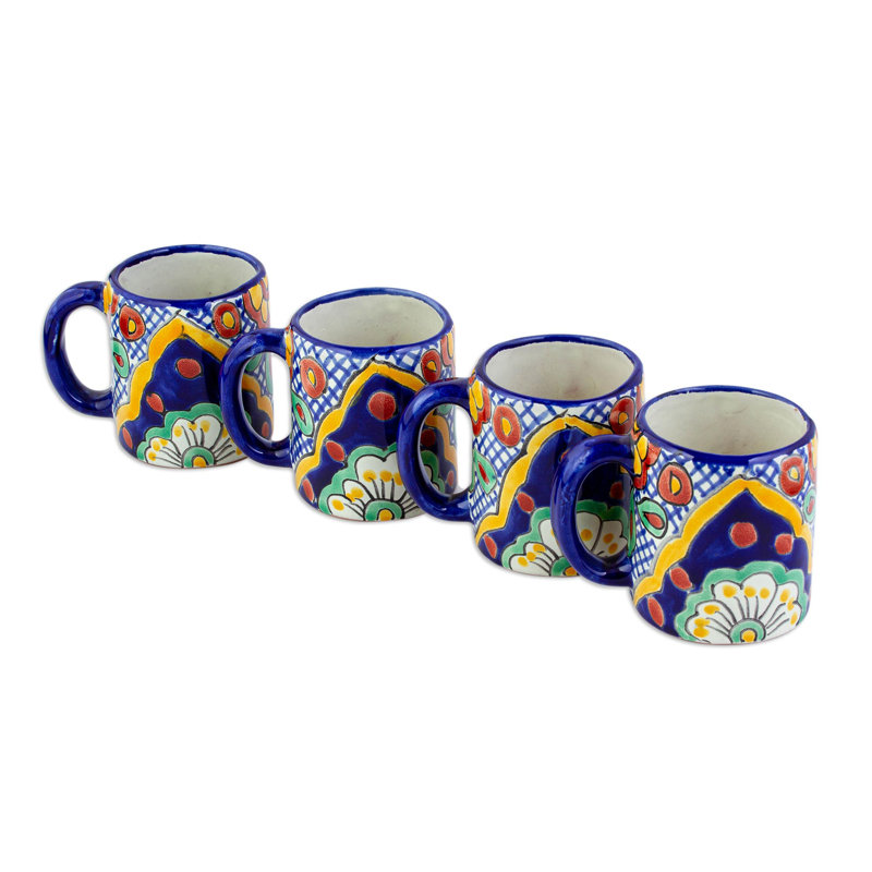 Ensemble de 4 tasses en céramique faites à la main Novica Hidalgo Fiesta