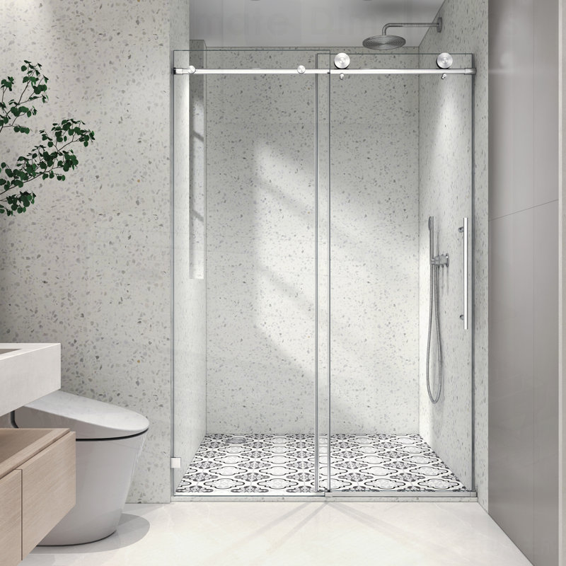 Porte de douche sans cadre brossée avec fermeture en douceur, nettoyage nano facile et membrane antidéflagrante pour les salles de bain modernes