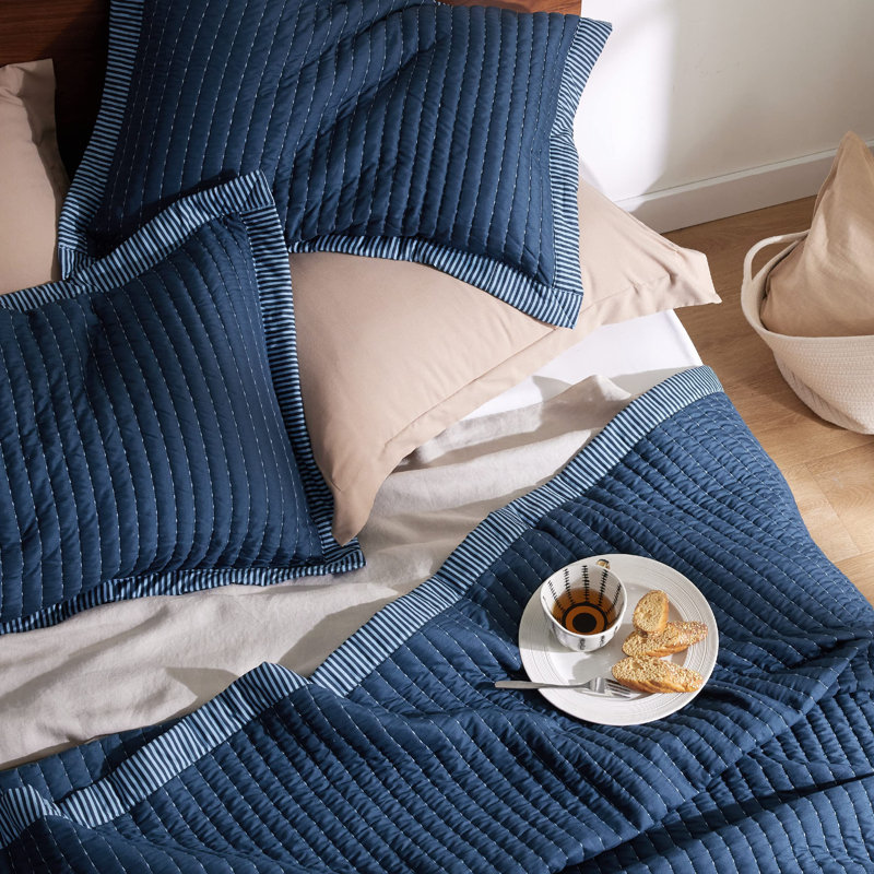 Bedspread Coverlet Lightweight Soft Quilt Bedding Set, King Quilt + 2 King Pillow Sham, Navy Corduroy