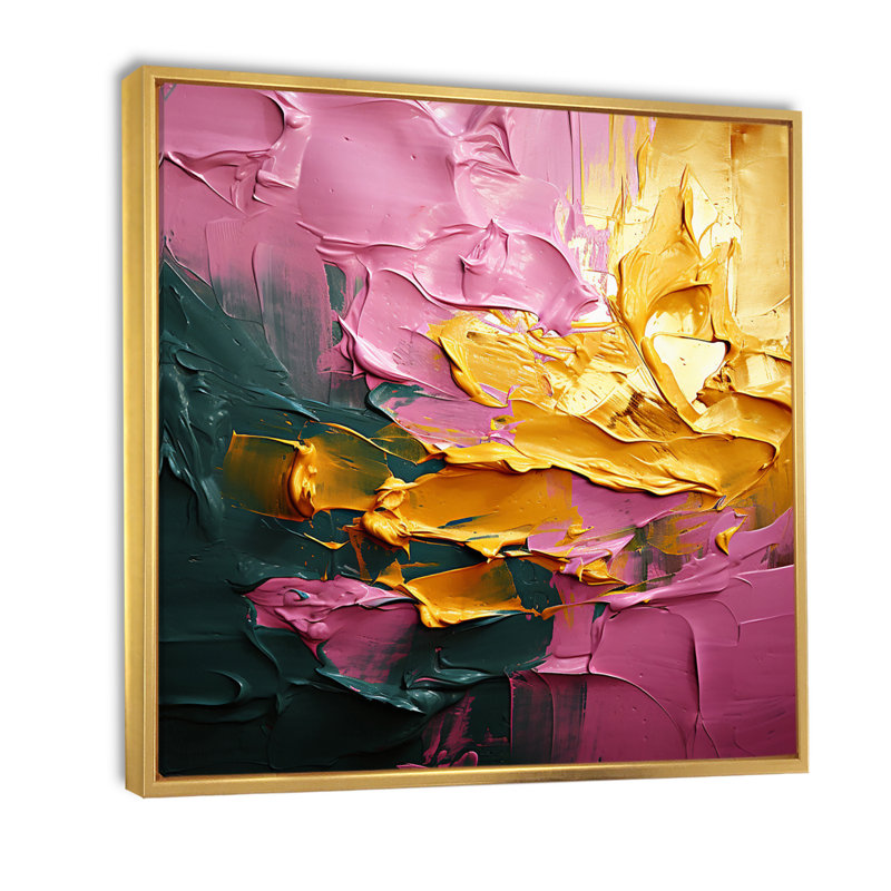 «Réjouissant dans l'amour», peinture abstraite rose et or, H 30 po x l 30 po, Cadre flottant doré