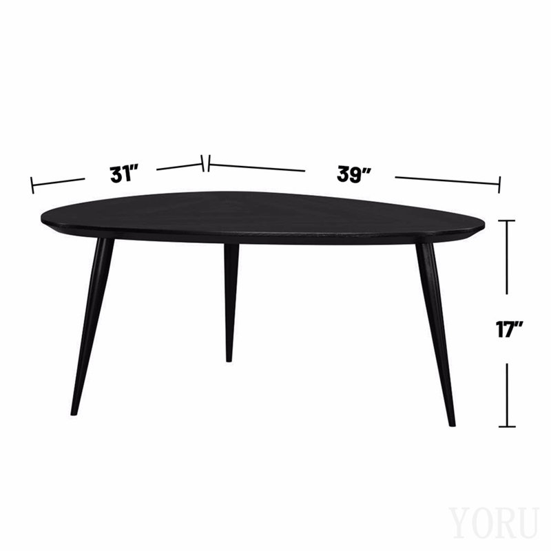 Table basse triangulaire en bois massif, noir