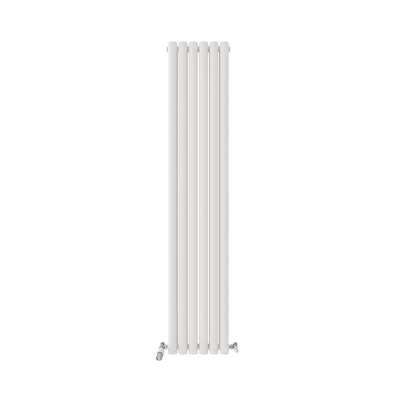 iBathUK Princia Vertical Double Oval Panel Radiator Angled Valve, 1800cm H x 360cm W x 79cm D, White