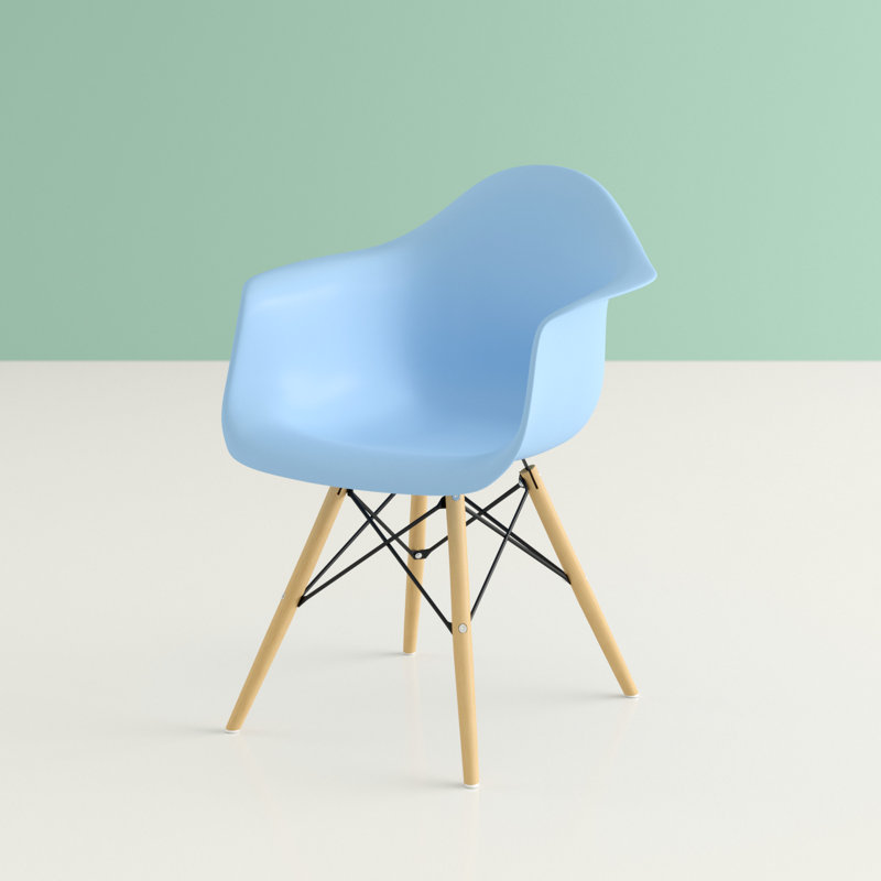 Hermina Plastic Dining Chair with Beechwood Legs, Blue, 1