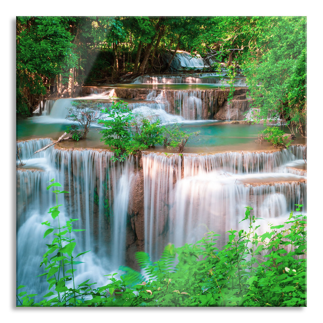 Glasbild Türkis-Wasserfälle in Thailand