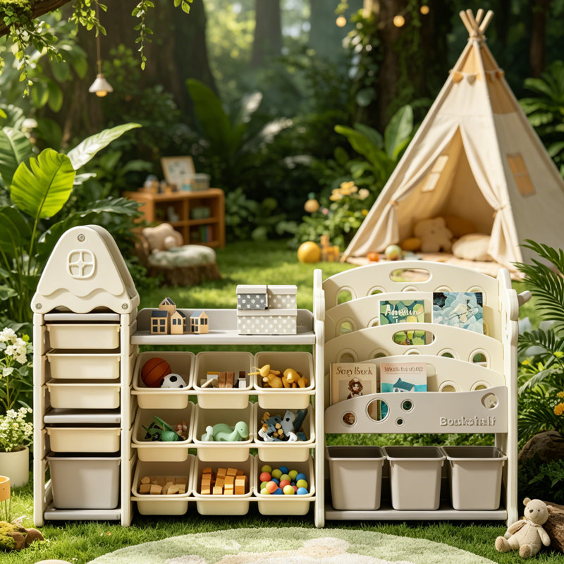 Kids Large Plastic Toy Storage Organizer and Bookshelf Combination