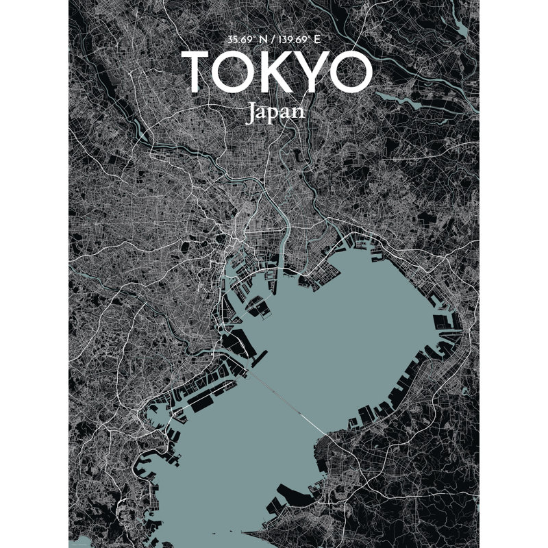 « tokyo city map », reproduction d’impression sur affiche en minuit, H 17 po x l 11 po