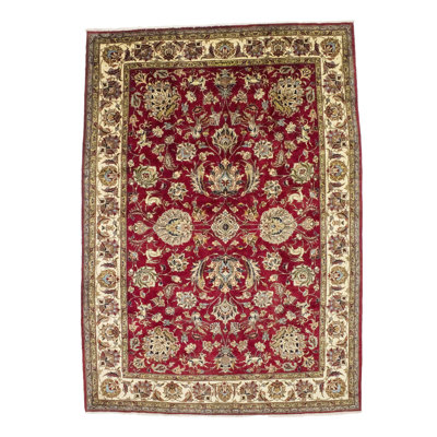 Tapis rétro vintage rouge fait à la main 8 x 12