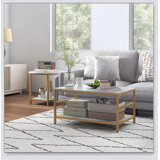 Coffee Tables Set of 2, 2-Rier Rectangle and Round Coffee Table with Storage Shelves