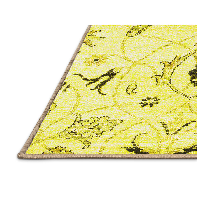 Tapis contemporains jaunes lavables à la machine 838, Rectangle 2 pi x 3 pi