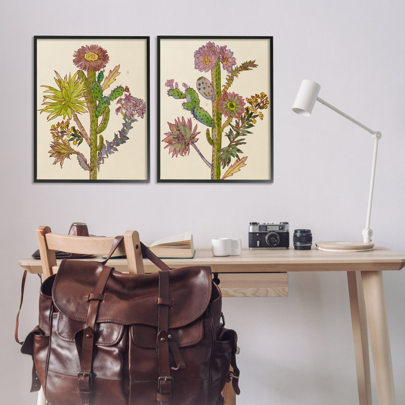Ensemble de 2 giclées Neon Blooms Cacti, design par Melissa Wang, Giclée encadrée noir minuit, H 30 po x l 24 po
