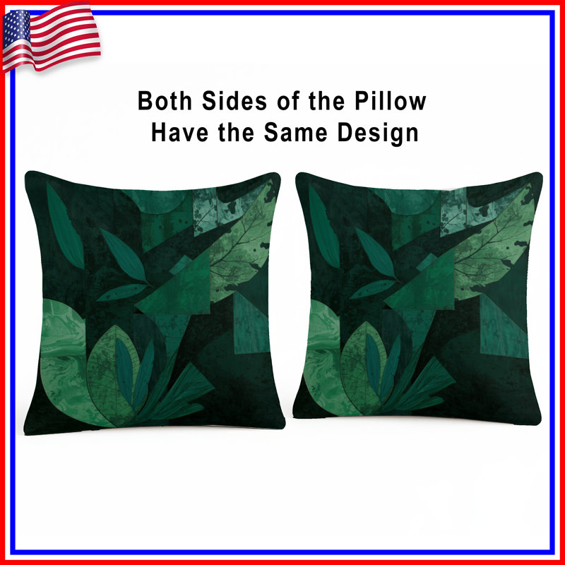Coussins décoratifs à feuilles géométriques vertes, 14 X 14 pouces
