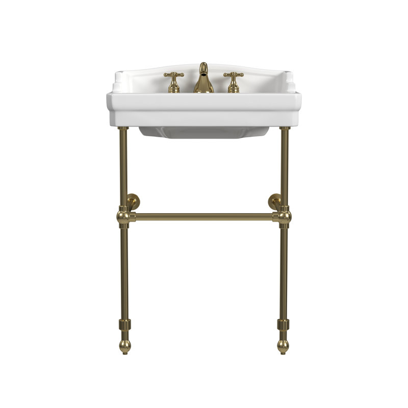 Cheviot Products Essex 24" Console Bathroom Sink with Overflow & Metal Base, 8" Widespread, Polished Brass