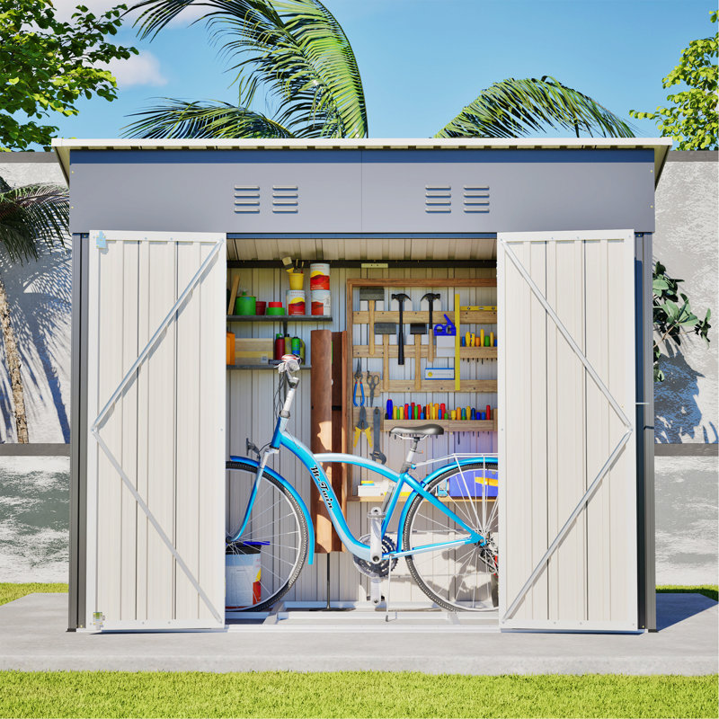 Storage Shed With Weatherproof Sloping Roof And 4 Air Vents Metal Frame Outdoor Tool Shed For Garden Storage