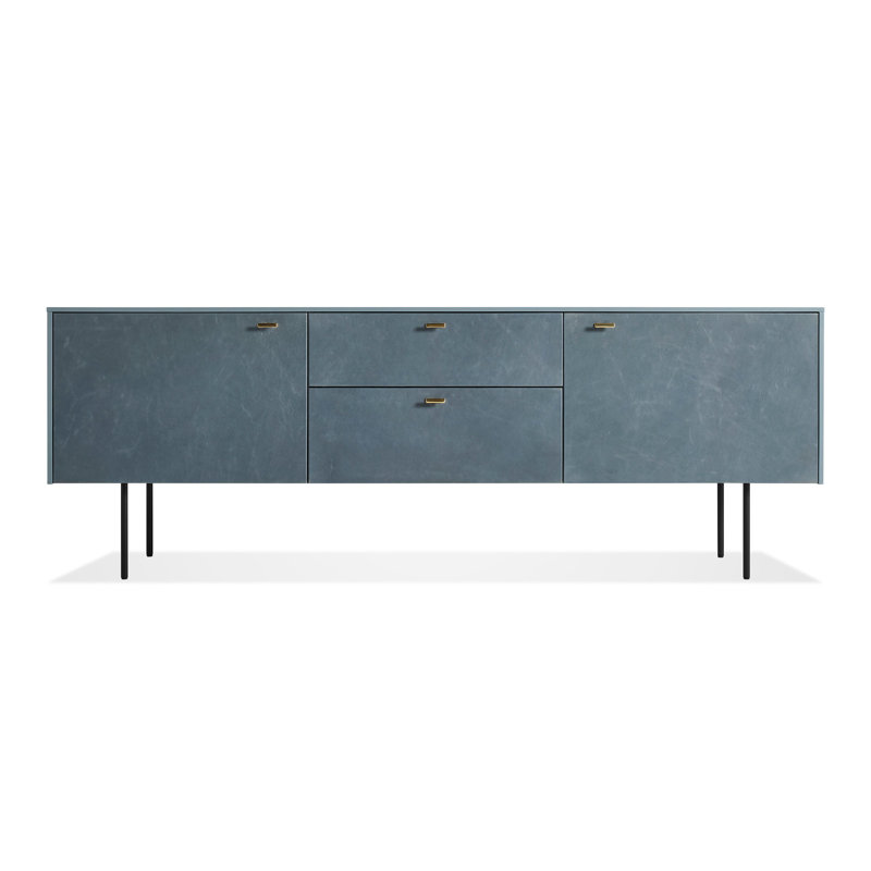Fable 2 Door / 2 Drawer Console -Leather, Gray Blue