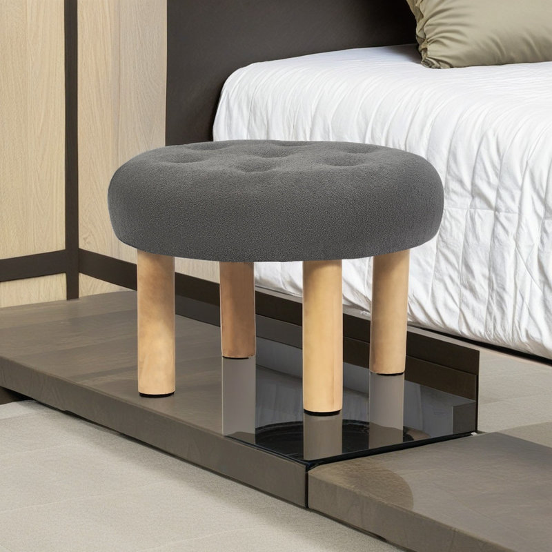 Rothe 22" Round Tufted Ottoman Footstool, Gray