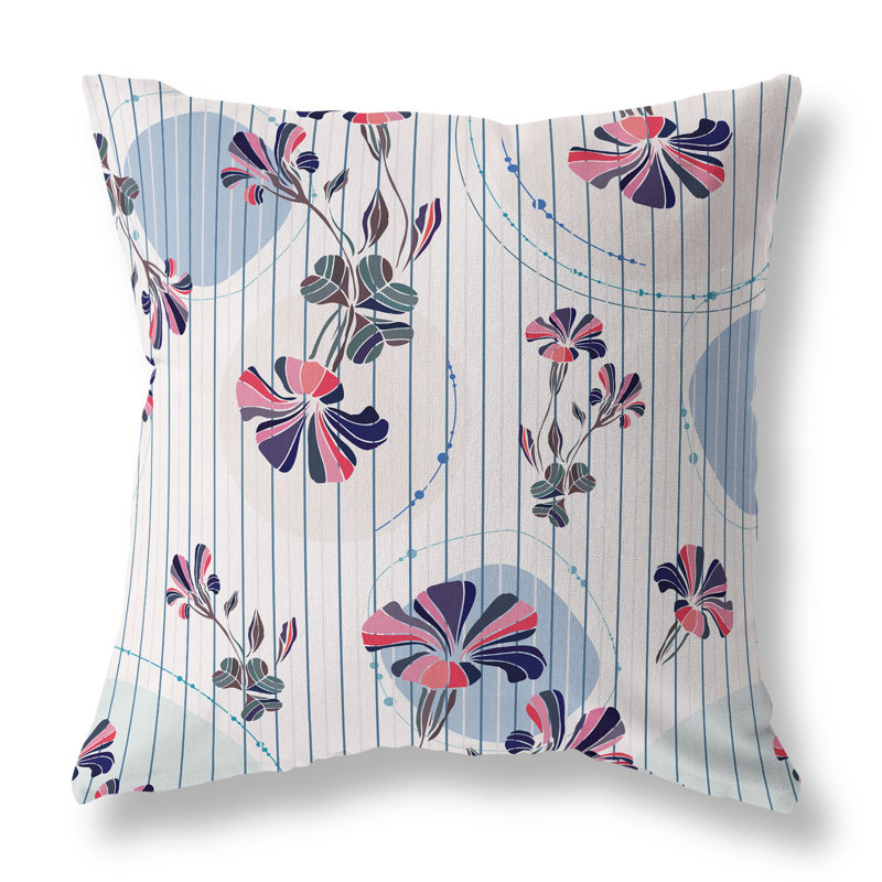 Coussin décoratif réversible intérieur / extérieur Circular Garden, H 26 po x l 26 po, Bleu / blanc cassé