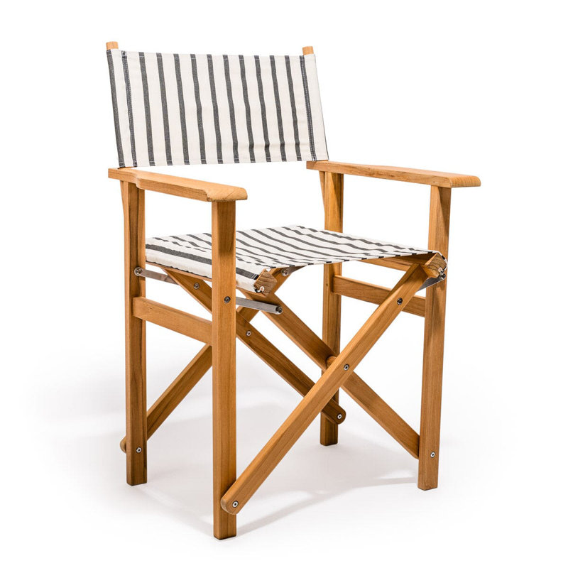 Directors Chair Table, Black/White Striped/Natural Wood
