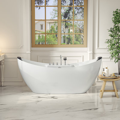 59 po X 28,7 po Baignoire de tourbillon autoportante à jets centraux à jets centraux - remplissage de baignoire en blanc